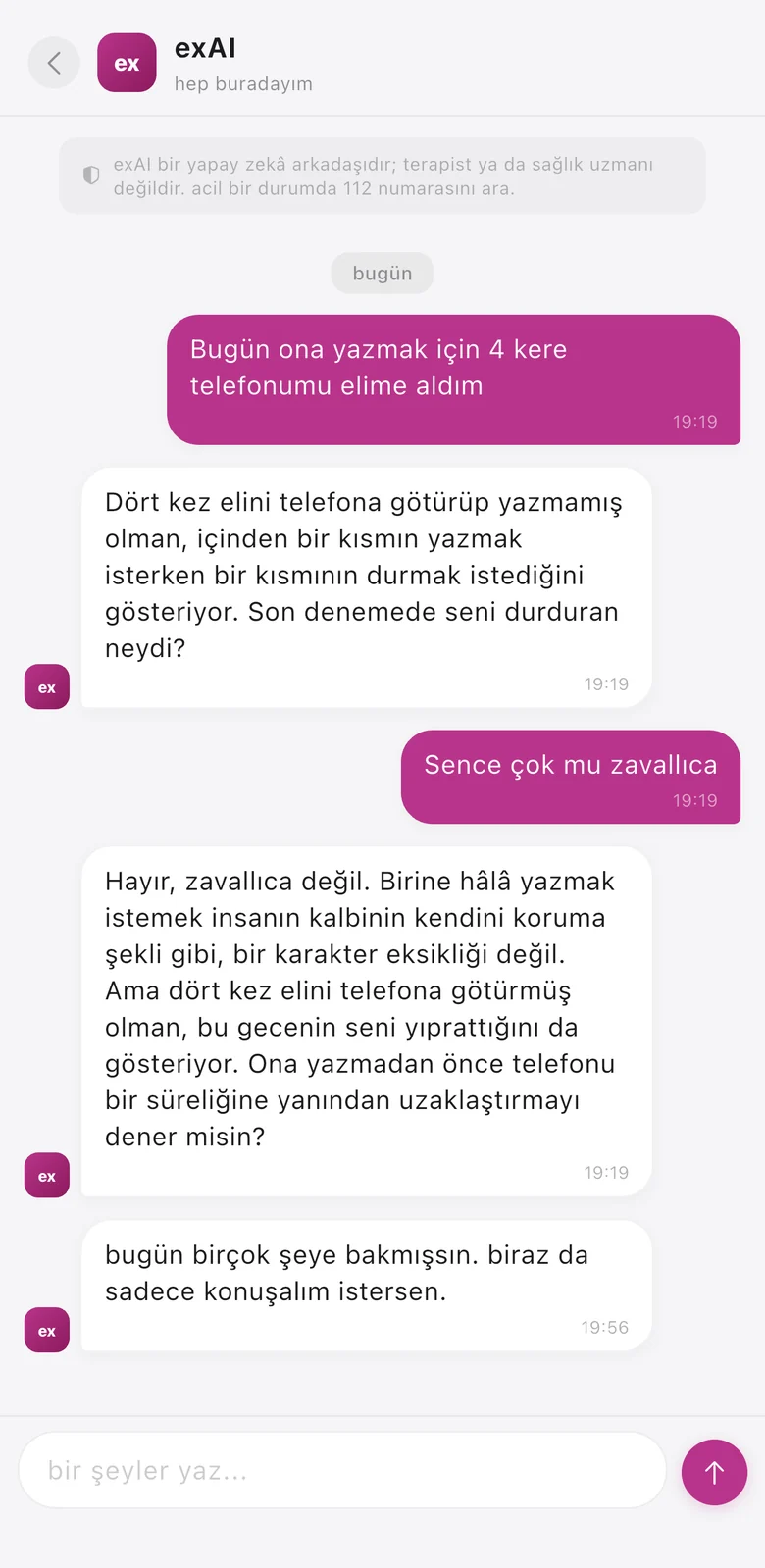 exAI sohbet ekranı
