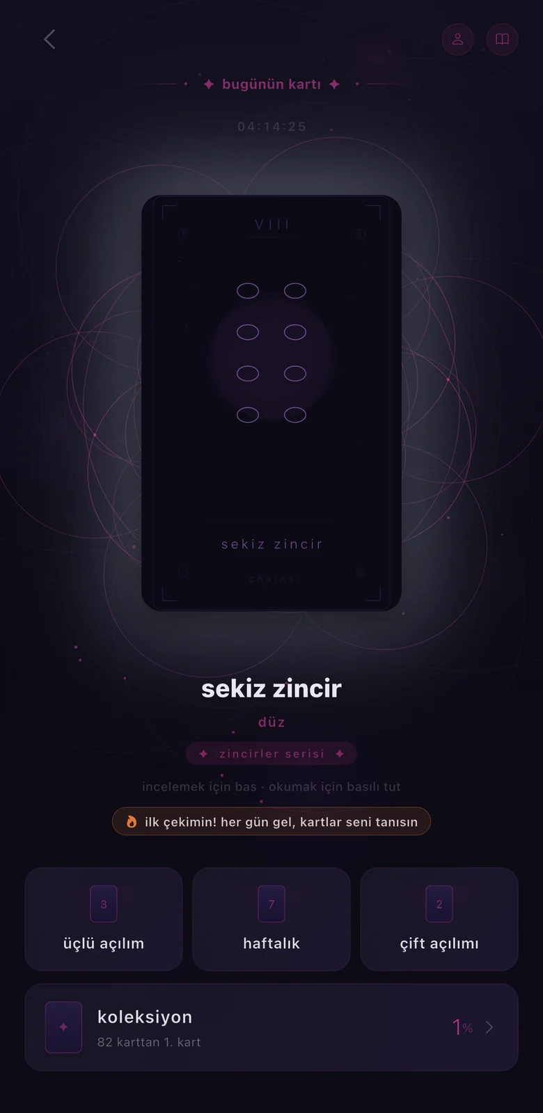 mesaj tarotu ekranı